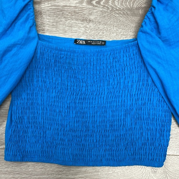 Zara Smocked Puff Sleeve Cropped Square Neck Blouse S - Picture 3 of 15